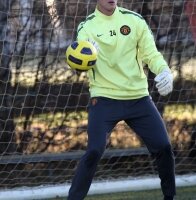 Lindegaard à l'entraînement